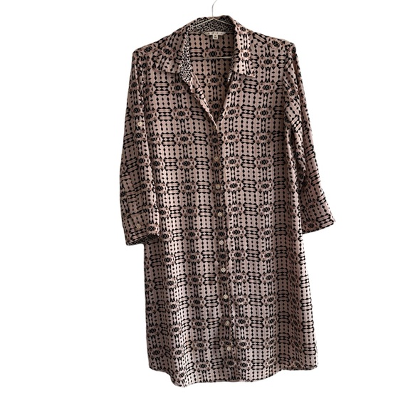 CAbi "Colony Club" Blush Pink & Black Geometric Cheetah Print Belted Shirt Dress - Picture 2 of 12